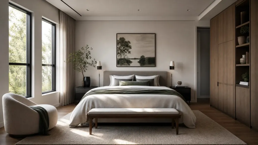 Render de quarto com luz natural